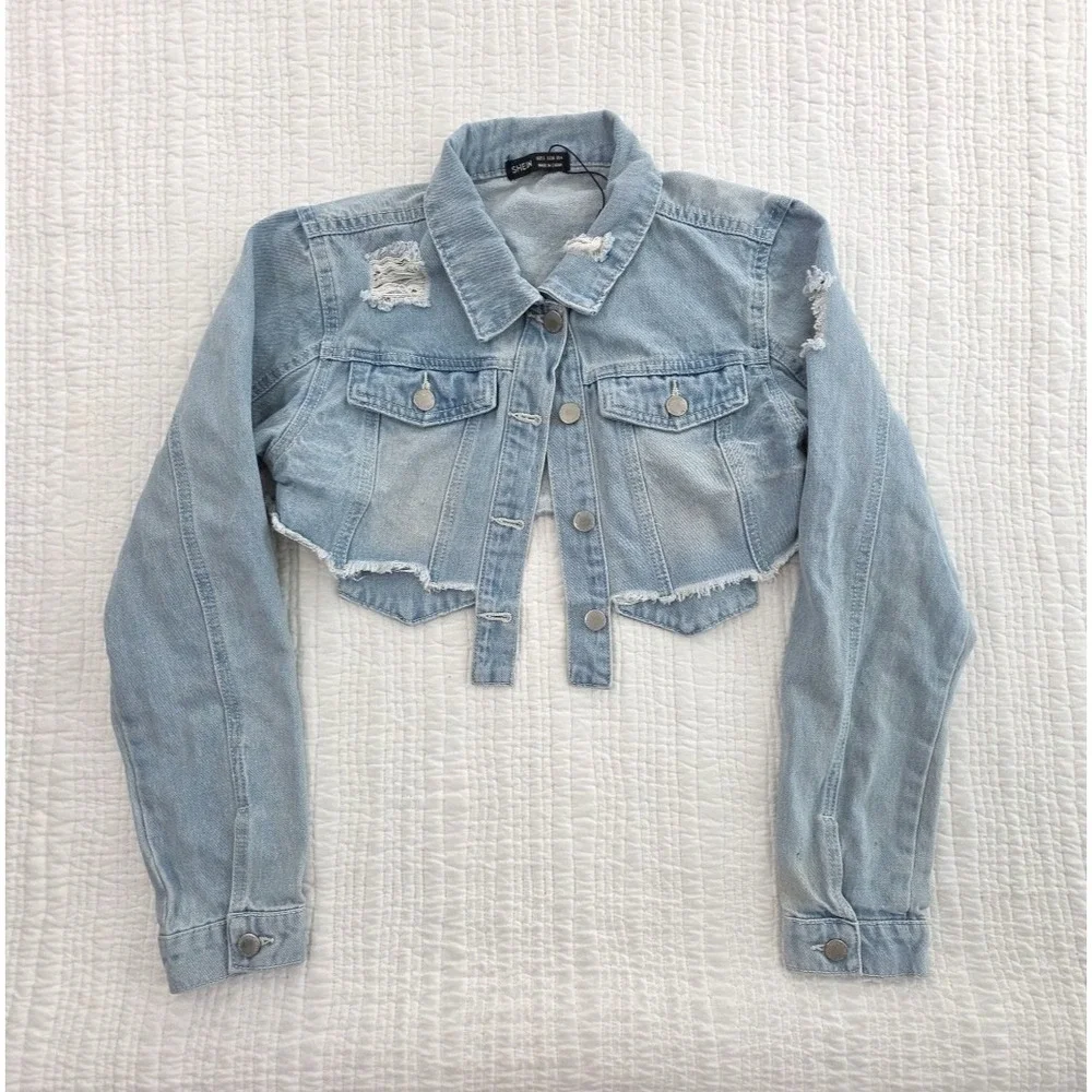 Denim Bolero‎ Jacket Women's Small Light Wash NWOT Distressed Cropped Y2K TikTok